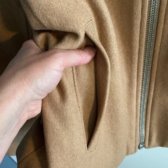 Sold eb GAP Brown Camel Quilted Sleeve Wool Blend Zip Moto Jacket - Picture 7 of 13